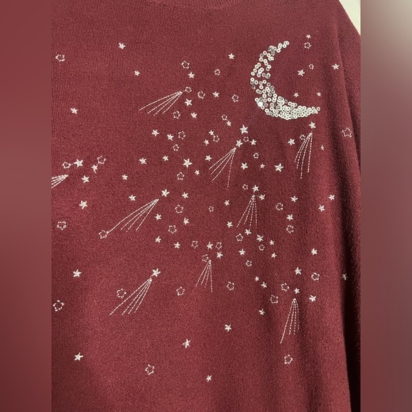 Torrid Burgundy Maroon Silver Sequin Moon Mock Neck Sweater 1X - Picture 8 of 11